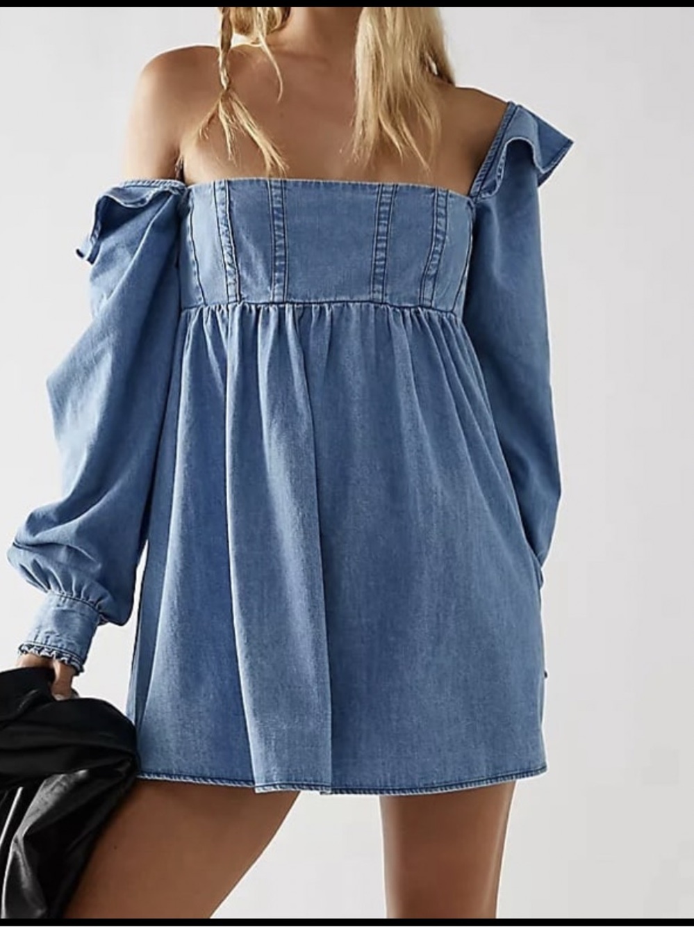 Free People Small Dress Top About You Denim Babydoll Tunic 100% cotton blue